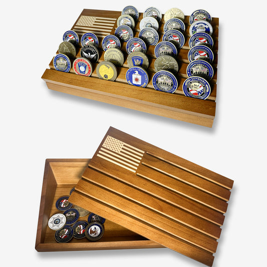 Challenge Coin Display-Challenge Coin Holder-Coin Display Case-Coin Display-Coin Collection Holder-Military Coin Display Case (Wood Stain)