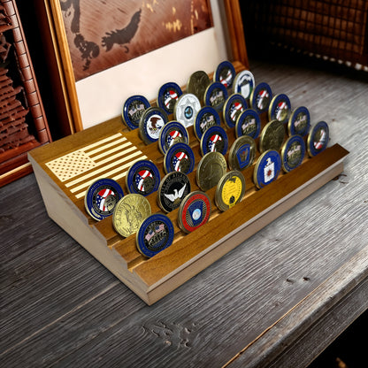 Challenge Coin Display-Challenge Coin Holder-Coin Display Case-Coin Display-Coin Collection Holder-Military Coin Display Case (Wood Stain)