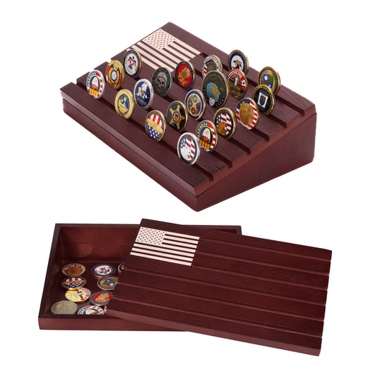 Challenge Coin Display-Challenge Coin Holder-Coin Display Case-Coin Display-Coin Collection Holder-Military Coin Display Case (Mahagony)