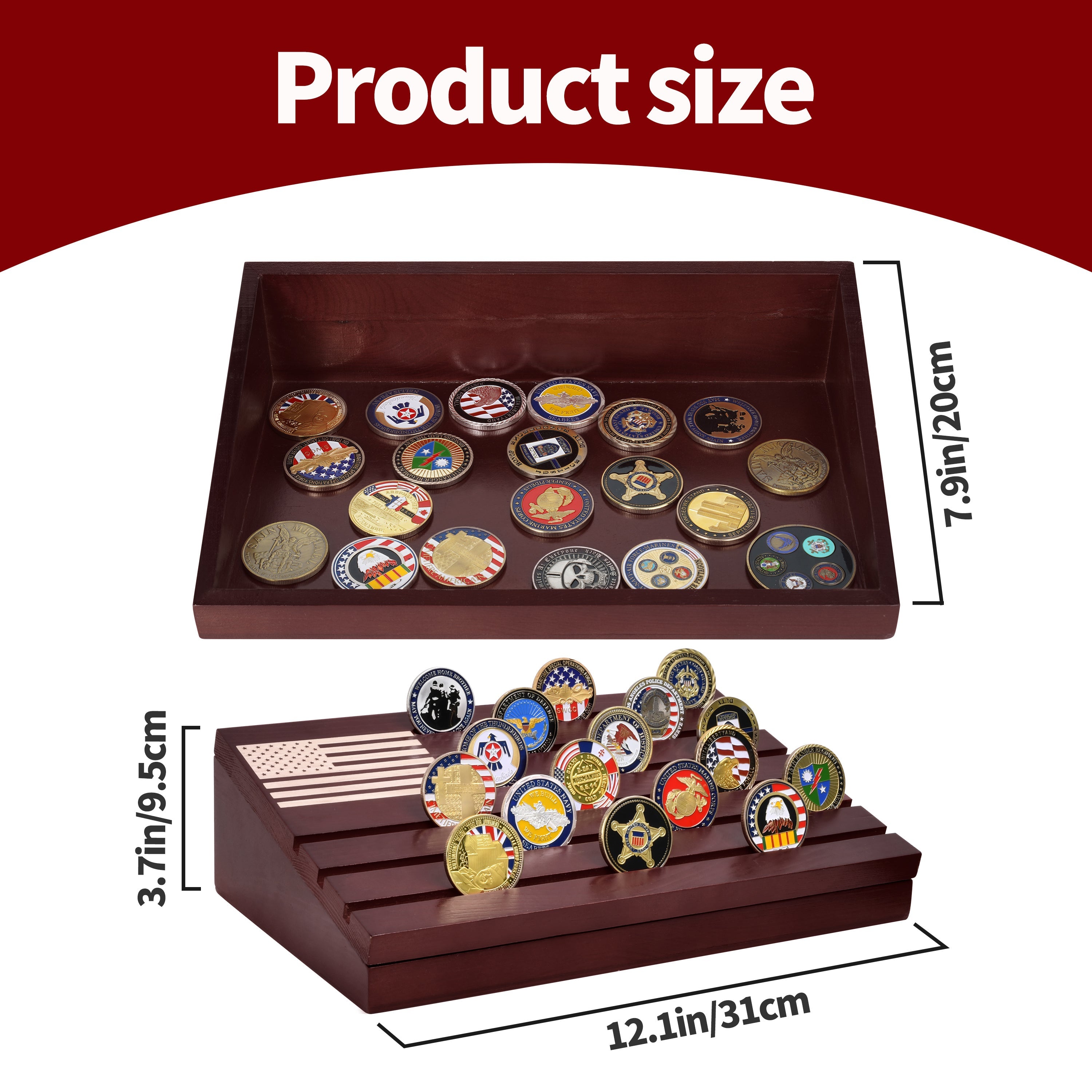 Challenge Coin Display-Challenge Coin Holder-Coin Display Case-Coin Display-Coin Collection Holder-Military Coin Display Case (Mahagony)