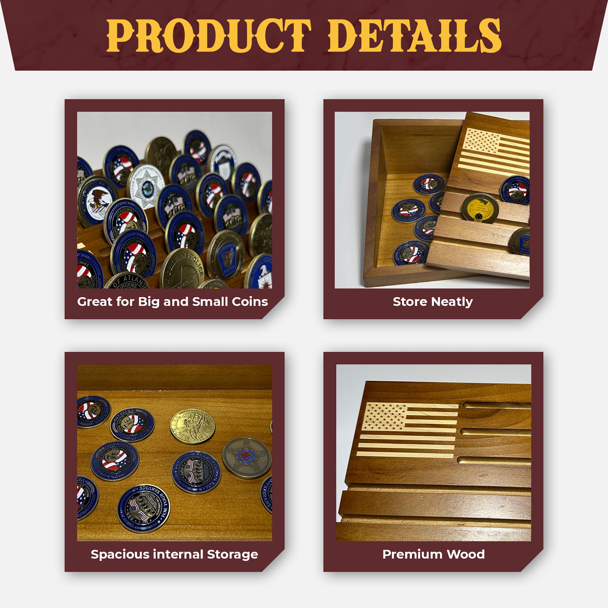 Challenge Coin Display-Challenge Coin Holder-Coin Display Case-Coin Display-Coin Collection Holder-Military Coin Display Case (Wood Stain)