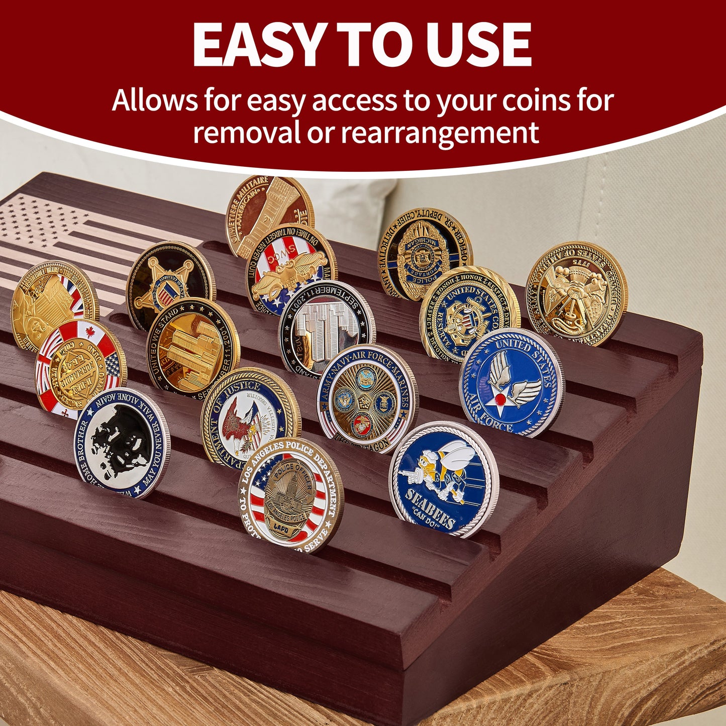 Challenge Coin Display-Challenge Coin Holder-Coin Display Case-Coin Display-Coin Collection Holder-Military Coin Display Case (Mahagony)