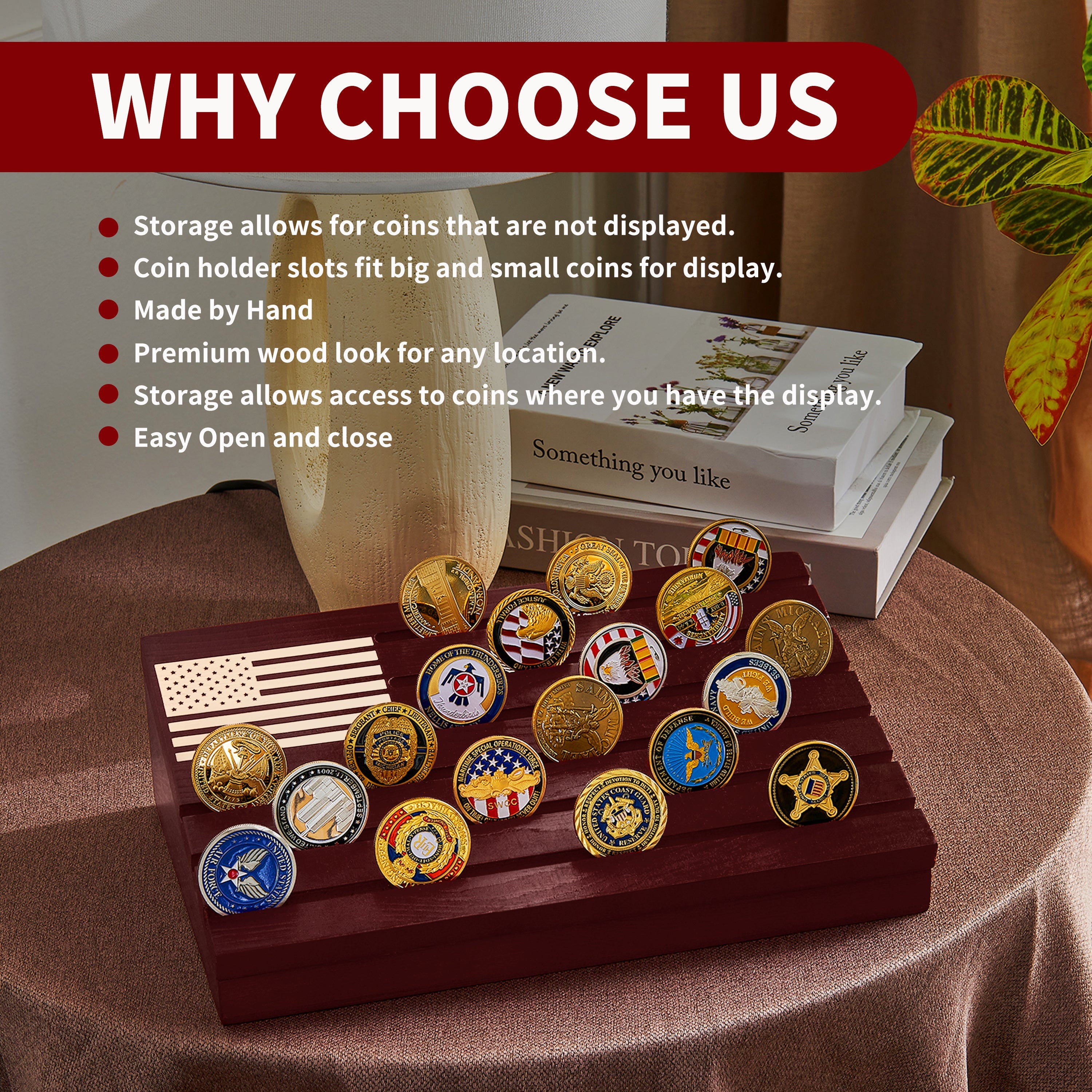 Challenge Coin Display-Challenge Coin Holder-Coin Display Case-Coin Display-Coin Collection Holder-Military Coin Display Case (Mahagony)