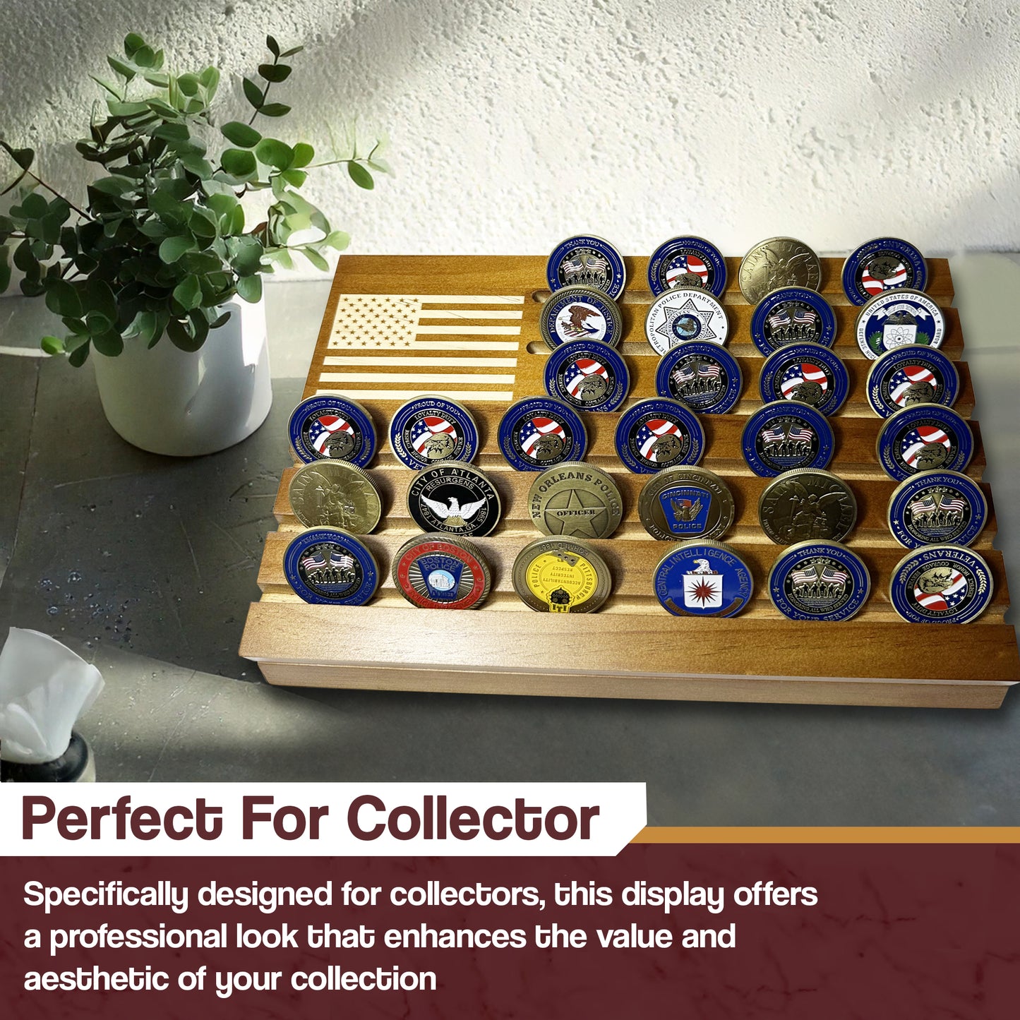 Challenge Coin Display-Challenge Coin Holder-Coin Display Case-Coin Display-Coin Collection Holder-Military Coin Display Case (Wood Stain)